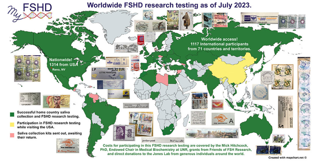 Map showing worldwide access of Jones Lab's epigenetic FSHD research test